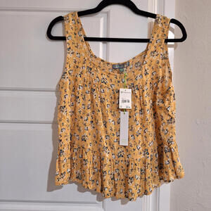 Good Luck Gem NWT XS Yellow Floral Crop Top Sleeveless Boho Cottagecore Summer